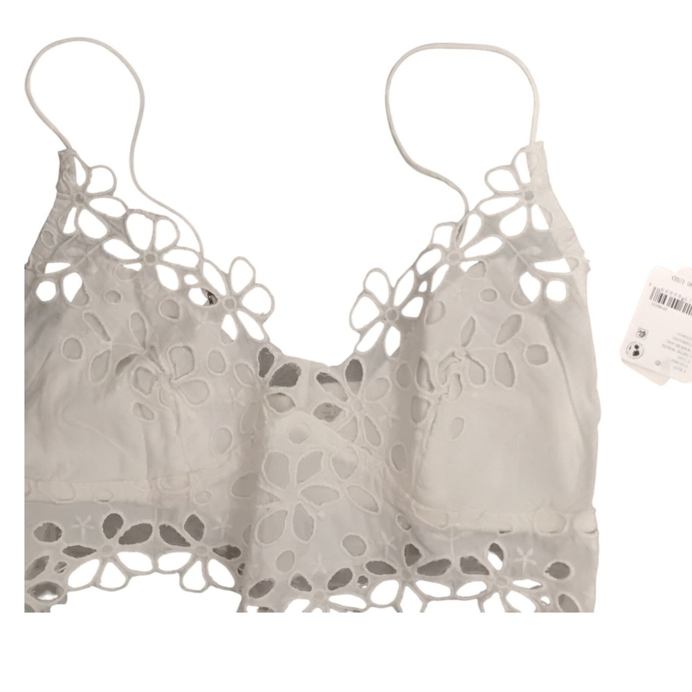 Free People Adella Bralette Optic White Crochet Lace Boho Bra Top Size‎ M NEW
